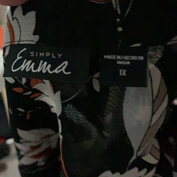 Simply Emma - Black Orange White Pattern - Sheer Blouse - 1X - Picture 4 of 4